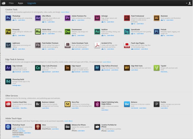 Adobe Creative Cloud'dan bir dizi program