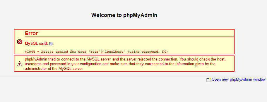 phpMyAdmin otomatik şifre girişi kullanıyor, bu nedenle hataya eşlik ediyor (Şifre kullanma: HAYIR)